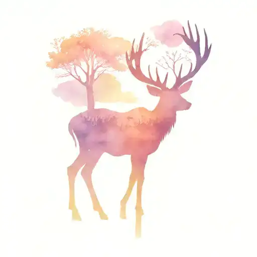 Tree Deer Mountain Range Silhouette