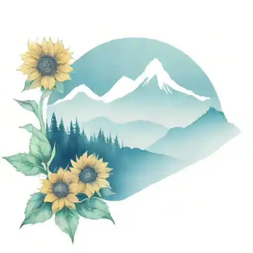 Mountain And 3 Sunflowers