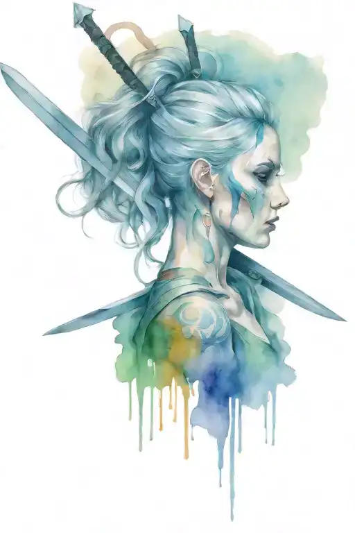 A Scottish Warrior Woman Holds A Severed Head And A Large Sword