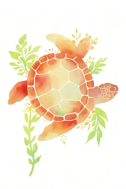 Sea Turtle Swimming Surrounded By Foliage And Flowers
