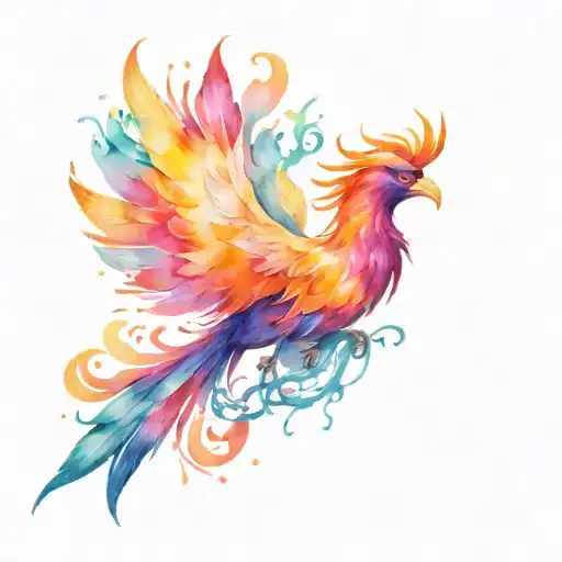 A Watercolor Painting Of A Phoenix In Flight With Vibrant Colors