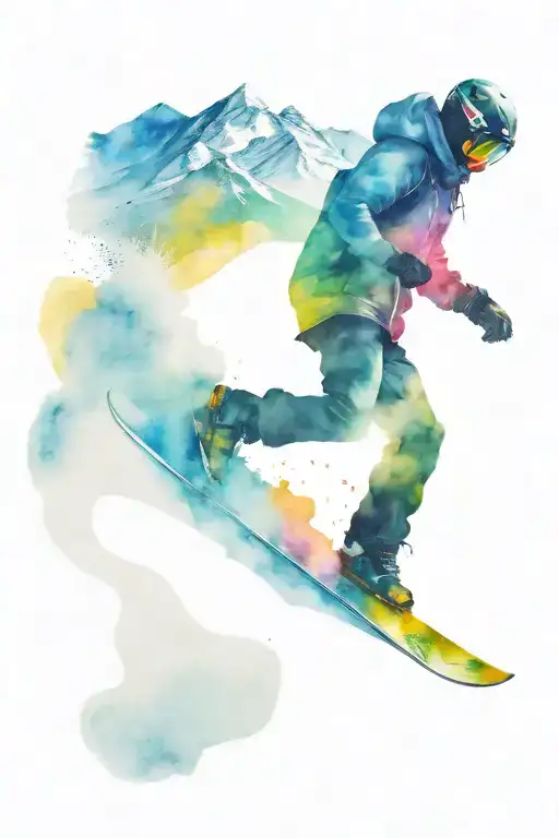 Colorado Mountains In The Winter With A Snowboarder Going Down The Mountain