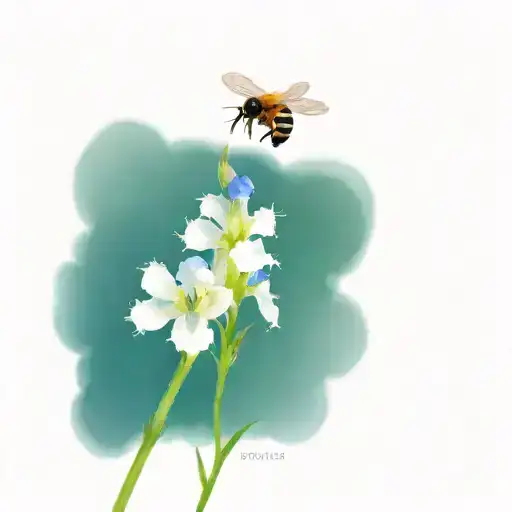 A Minimalist Tattoo Of A Honey Bee Perched On A Larkspur Flower