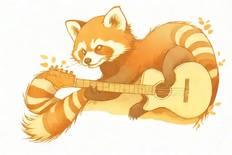 Red Panda Playing Guitar At A Campfire