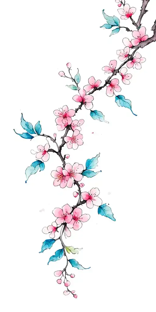 Thin Line Cherry Blossom Vine With Small Flowers