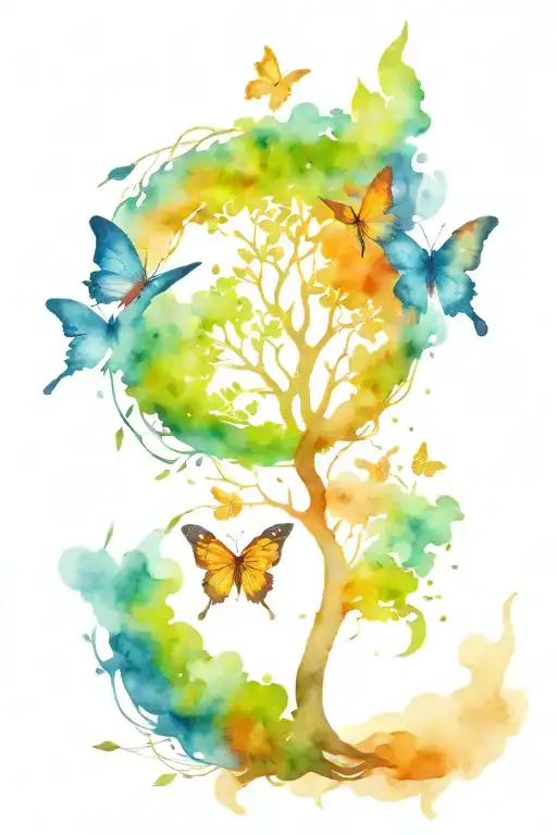 Tree Of Life With Butterfly Flying