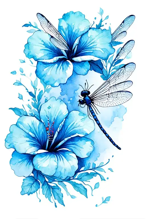 Dragonflies And Hibiscus Flowers Growing