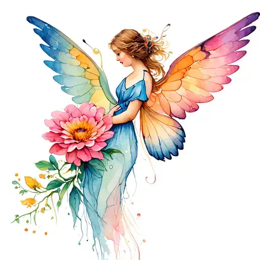 Butterly Angel Wings Holding Flower Intertwined