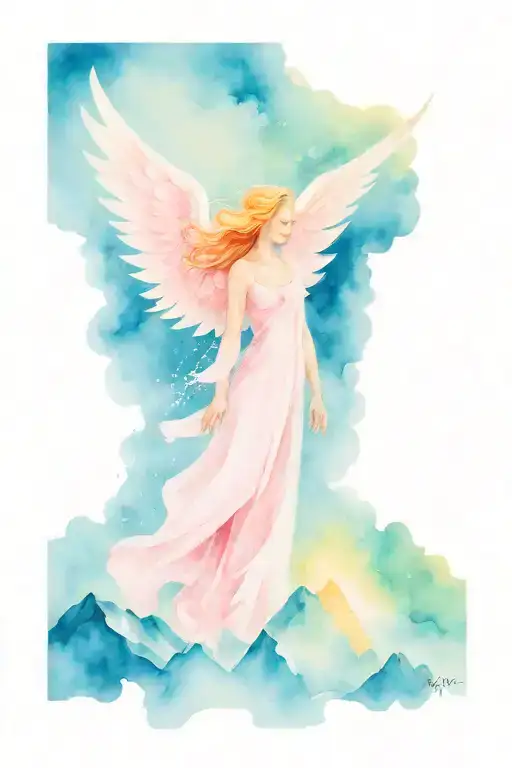 Pink Angel On Mountain Range