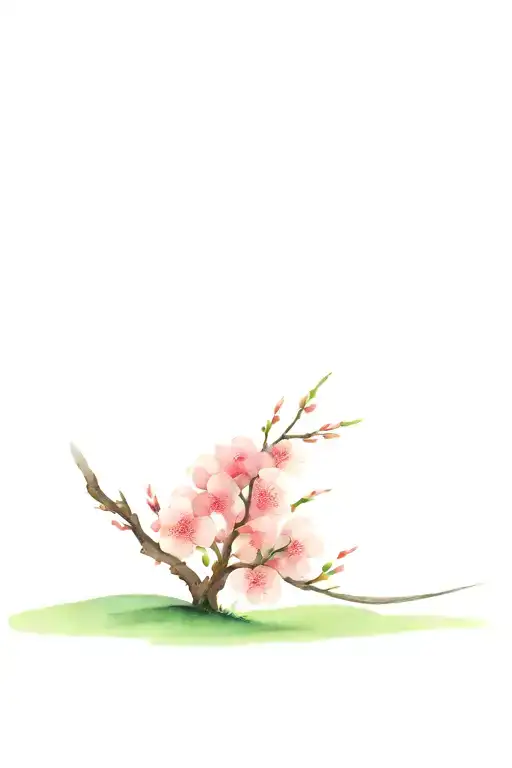 A Cherry Blossom Tree Is Standing On A Line Of Grass Next To The Tree A Shadow Of A Katana