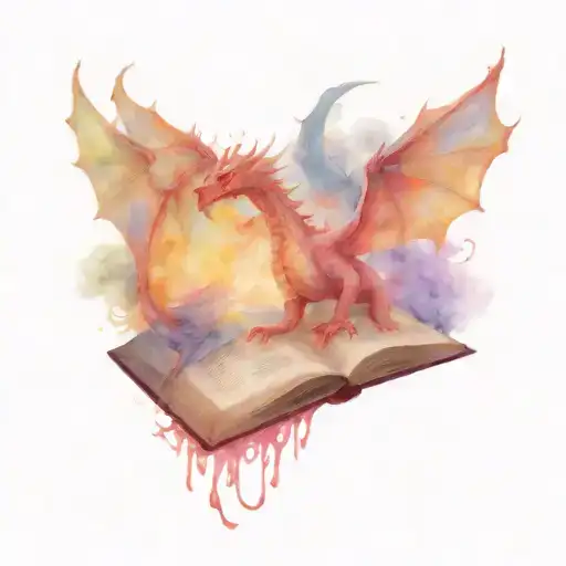 Fantasy Book Surrounded By Dragons Flying