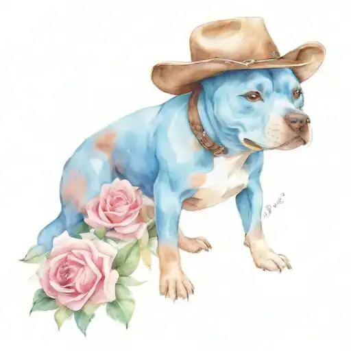 Blue Staffy Wearing A Cowboy Hat