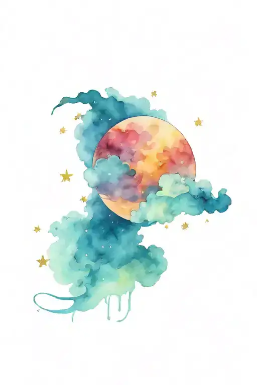 Crescent Moon With Clouds And Stars