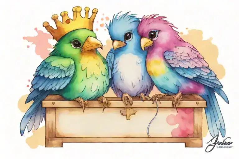 Prince And Bird Sitting On A Toy Box Cartoon Character