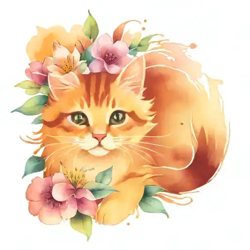 Small Cat And Flowers