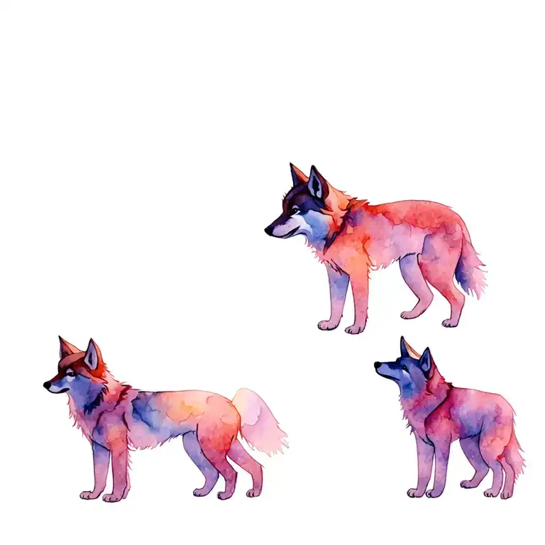 Three Wolf Pups And Mother