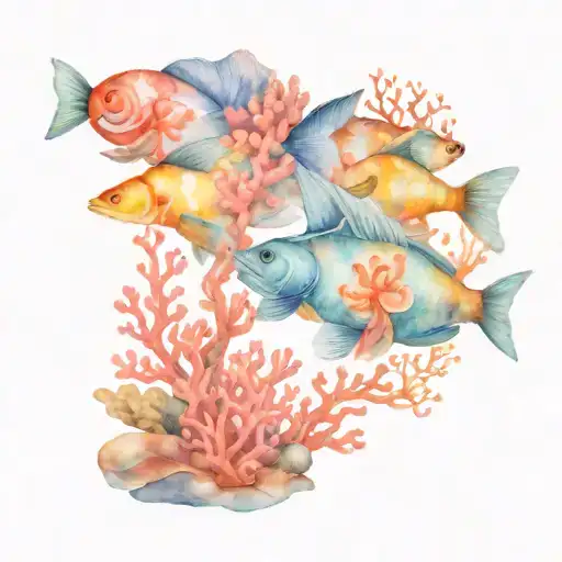 Coral Reef With Large Fish Swimming Alongside