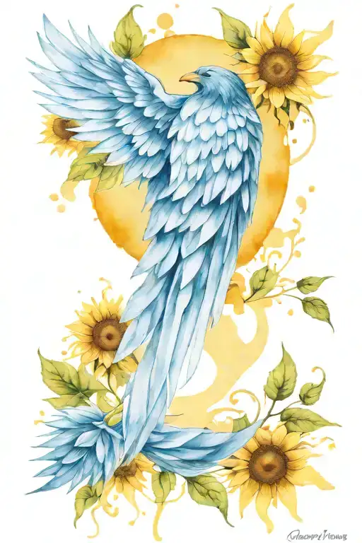 Sunflower Watercolor Tattoo Falling Angel Wing