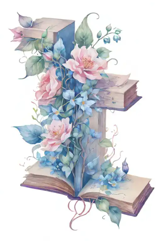 A Book With Flowers And Vines Coming Out Of It