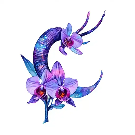 Galaxy Orchids With Capricorn Symbol