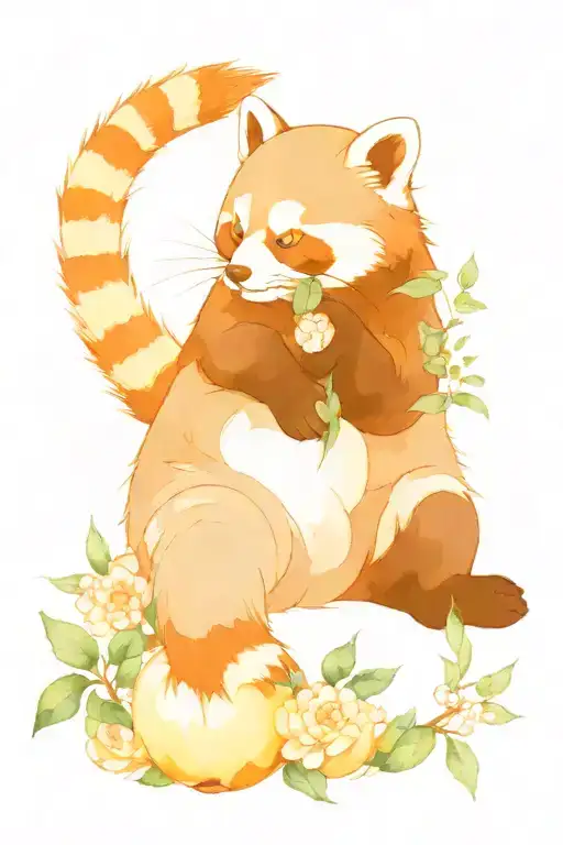 A Red Panda Eating A Japanese White Peach