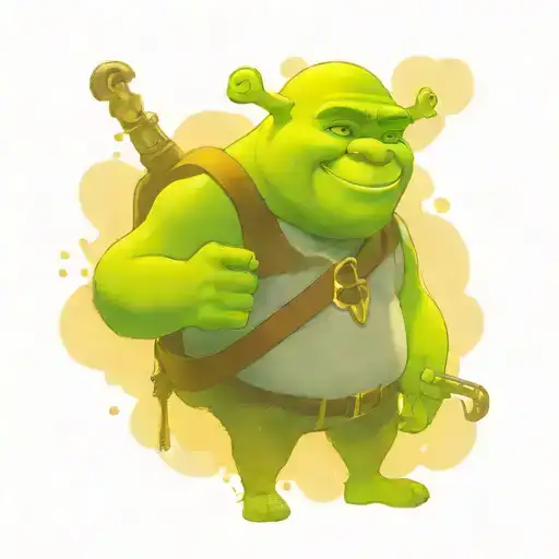 Shrek Holding A Gun With Sunglasses And Wearing A Gold Chain That Reads Shrek