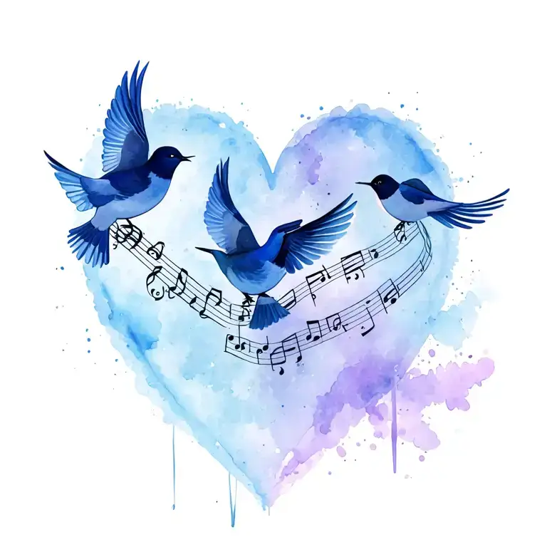 3 Birds Carrying Musical Score Flying Out Of Heart