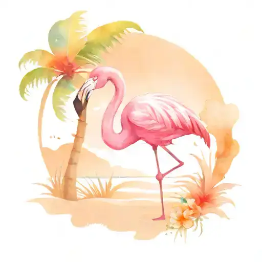 Beach And Flamingo