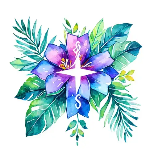 Tropical Flowers And Leaves With Ems Star Of Life In Center