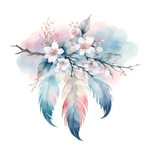 Feather And Cherry Blossoms