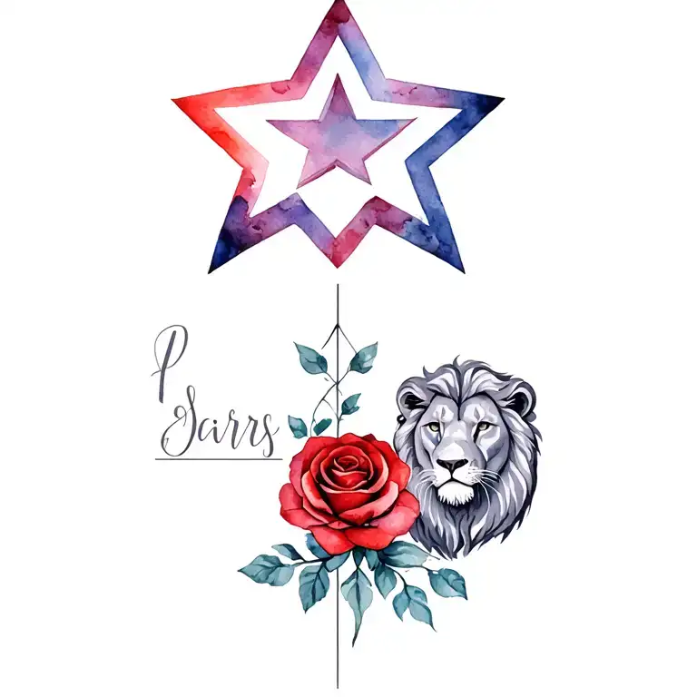 A Star With Lion And A Red Rose Intertwined Within
