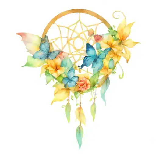 A Dream Catcher Filled With Lilies And Butterflies With Mandala Art And Nature Tears