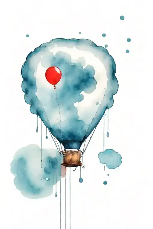 Rain Cloud With Red Balloon Floating