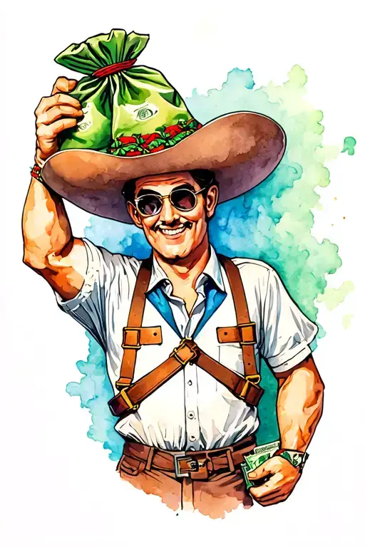 Mexican Monopoly Man Holding Money Bags And Both Hands With Bullet Straps On His Chest
