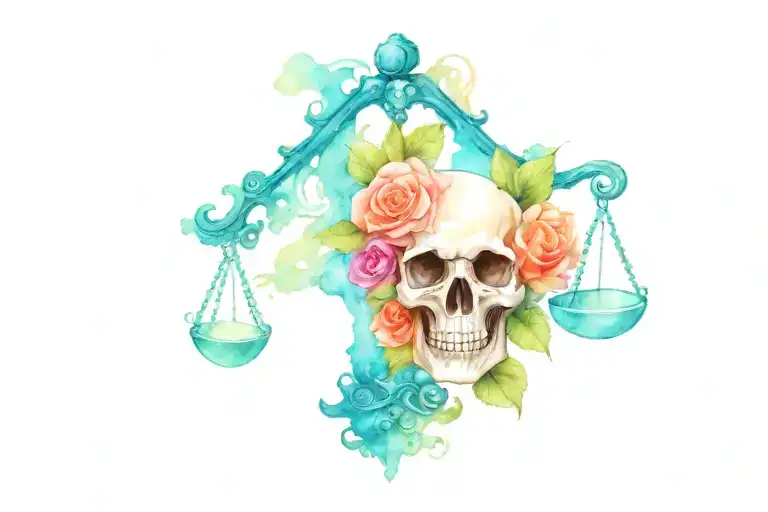 Skull Roses And Scale Of Justice Scales
