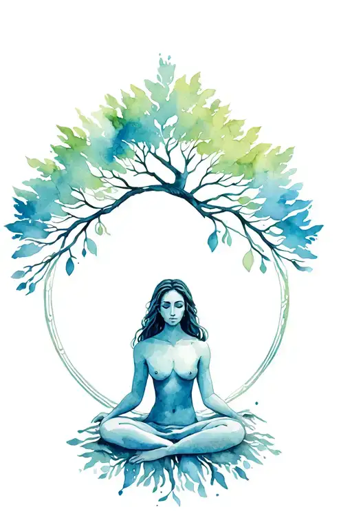 Sitting Gaia In Front Of The Tree Of Life