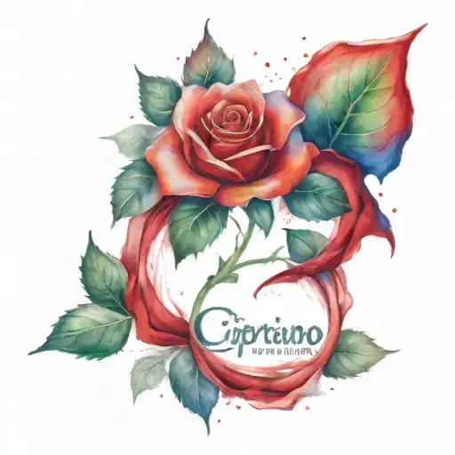 Red Rose With The Word Cipriano Blended Together As The Stem