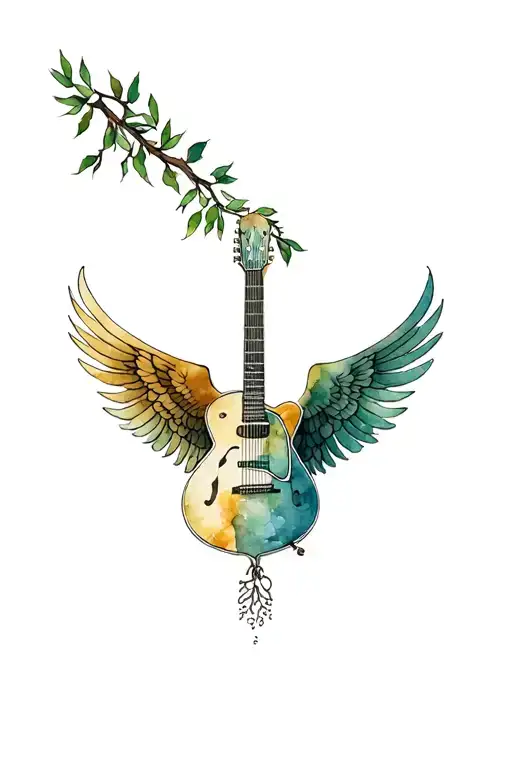 Olive Tree With Eagle Wings And Guitar Intertwined
