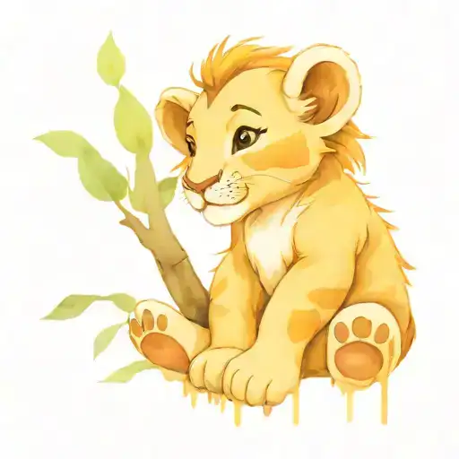 Baby Simba Drawn On Tree