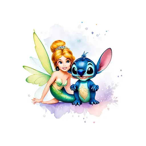 Disneys Stitch With Tinkerbell And Little Mermaid