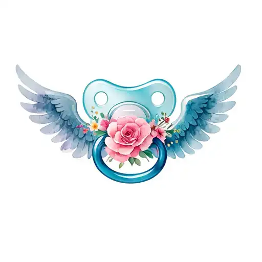 A Pacifier With Angel Wings Intertwined With A Floral Design