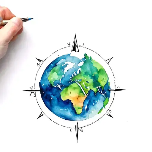 Earth Globe With Australia In Centre And Compass Surrounded