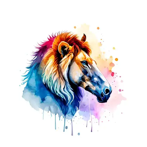 A Lion And Horse Painted In Vibrant Colors