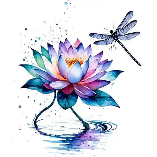 Dragonfly Hovering Lotus Flower Blooming