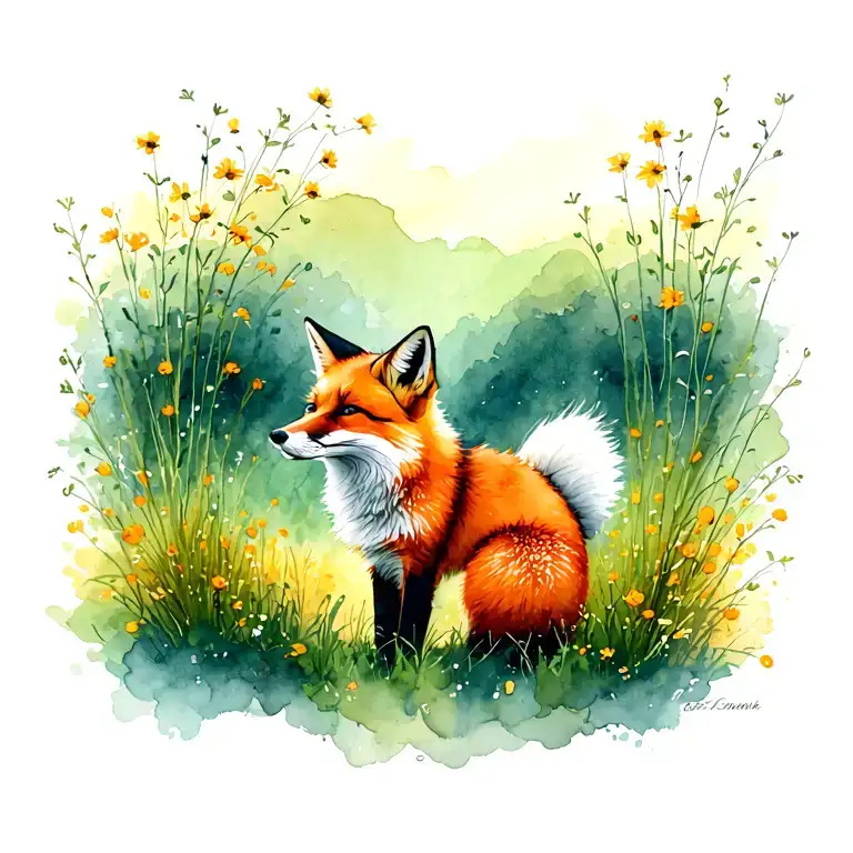 Create A Complete Summer Landscape And Integrate A Subtle Outline Of A Wandering Fox