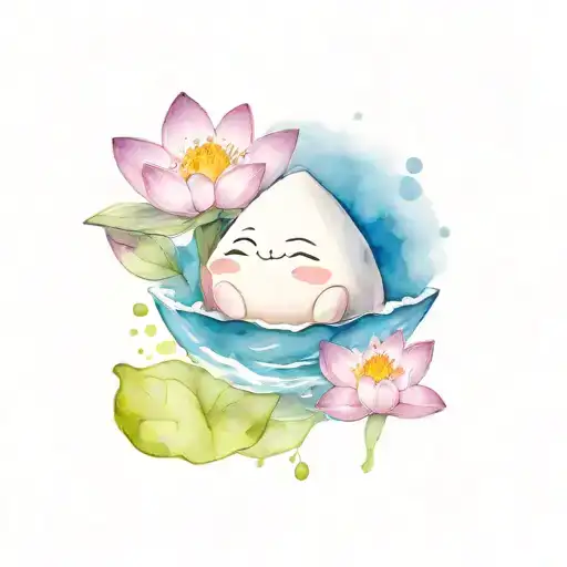 Smiling Onigiri Smelling A Lotus Flower