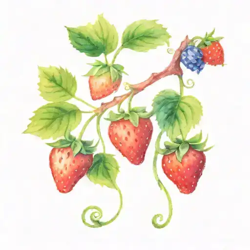 3 Strawberries On Vine