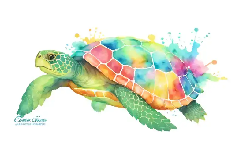 Cancer Awareness Turtle Swimming