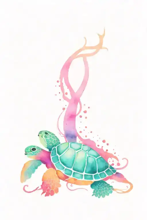 Cancer Awareness Ribbon Turtle Swimming