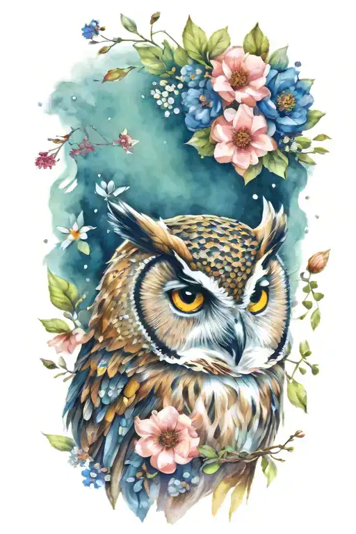Owl Wearing Wildflower Crown
